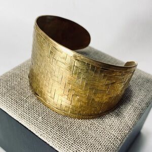 Brass Gold Tone Woven Braided C Style Cuff Bracelet